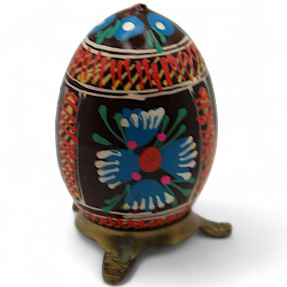 Hand-Painted Decorative Egg With Floral Design & Stand - Picture 1 of 7